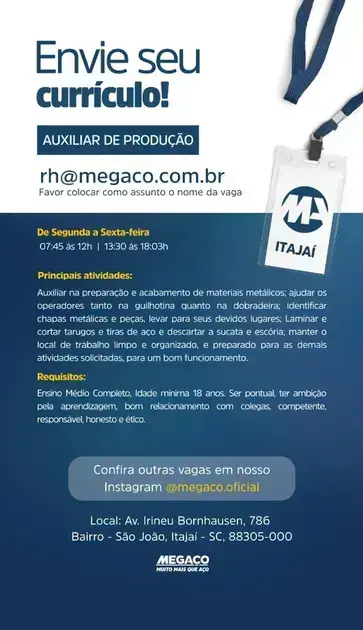 vagas de emprego em itajaí
