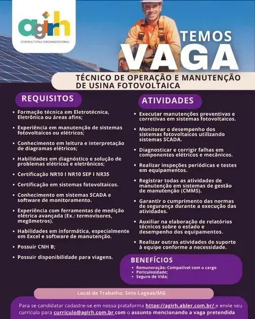 vagas de emprego em sete lagoas